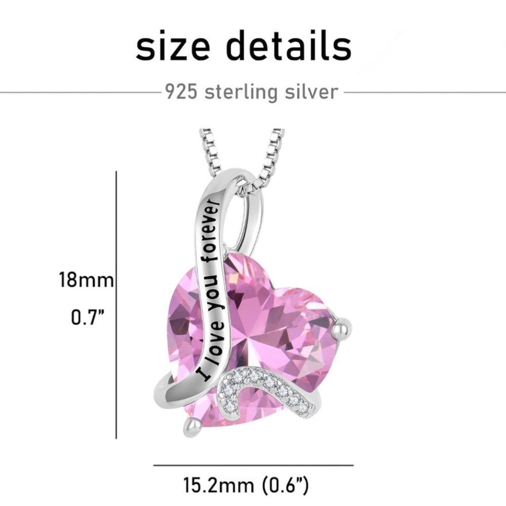 NWOT 925 sterling silver pink heart necklace "I love you forever"